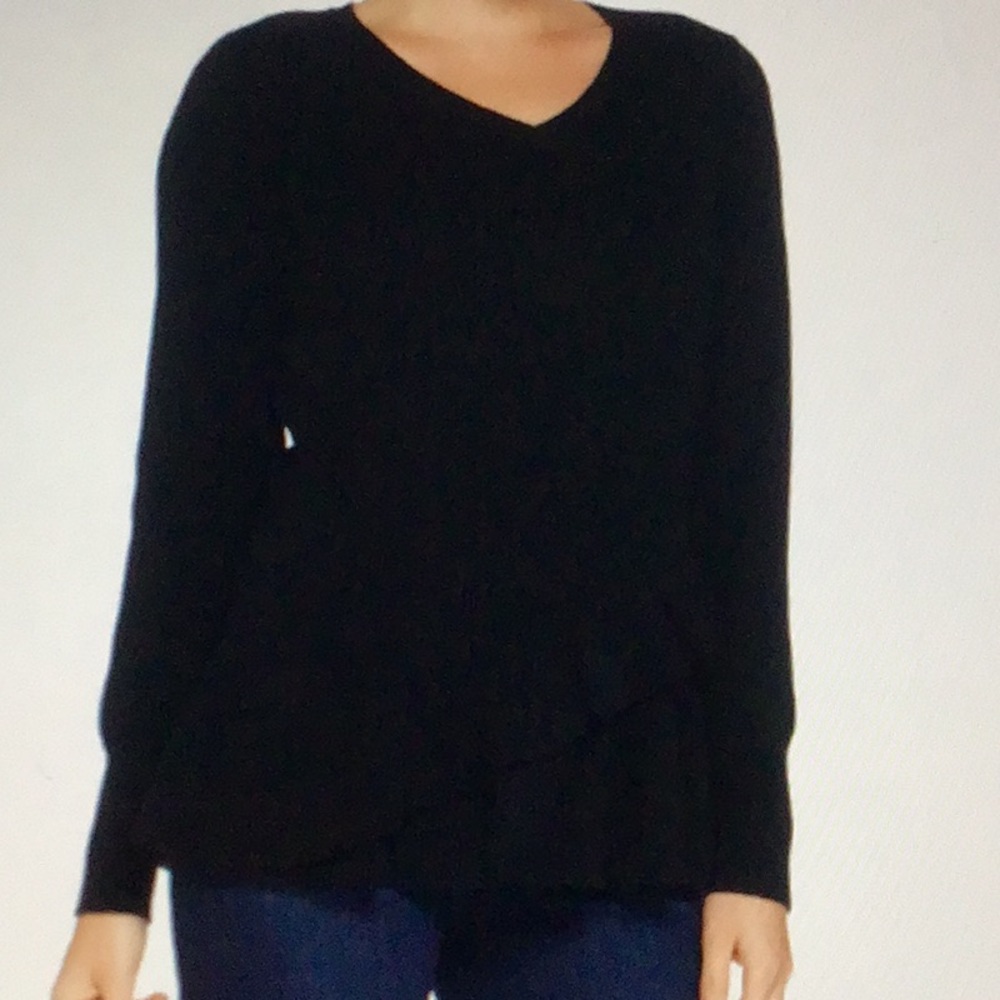 2-Ply Cashmere V-Neck Ruffle Peplum Sweater